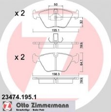 Купити 23474.195.1 Zimmermann Гальмівні колодки передні BMW E46 (M3, M3 3.2) подготовлено для датчика износа колодок