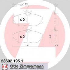 Купить 23602.195.1 Zimmermann Тормозные колодки передние Боксер (1.9, 2.0, 2.4, 2.5, 2.8) с датчиком износа