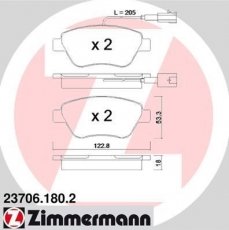 Купить 23706.180.2 Zimmermann Тормозные колодки передние Нэмо 1.3 HDi 75 с датчиком износа