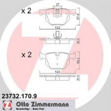 Купить 23732.170.9 Zimmermann Тормозные колодки задние BMW E60 (E60, E61) (2.0, 2.2, 2.5, 3.0) подготовлено для датчика износа колодок