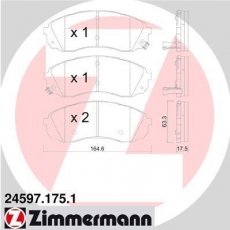 Купити 24597.175.1 Zimmermann Гальмівні колодки  Кіа с звуковым предупреждением износа