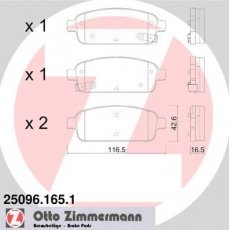 Купить 25096.165.1 Zimmermann Тормозные колодки задние Авео (1.2, 1.4, 1.6) с звуковым предупреждением износа