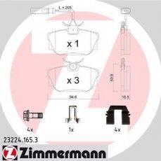 Купити 23224.165.3 Zimmermann Гальмівні колодки задні Транспортер Т4 (1.9, 2.0, 2.4, 2.5, 2.8) з датчиком зносу
