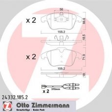 Купить 24332.185.2 Zimmermann Тормозные колодки передние Ситроен С5 3 (1.6, 1.7, 2.0) с датчиком износа