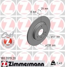 Тормозной диск 180.2019.20 Zimmermann фото 2