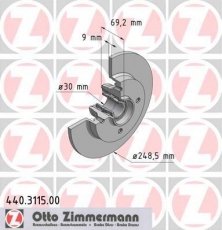 Купить 440.3115.00 Zimmermann Тормозные диски Citroen C4 (1.4, 1.6, 2.0)
