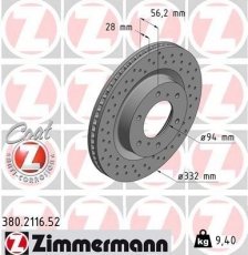 Купить 380.2116.52 Zimmermann Тормозные диски Pajero 4 (3.2 DI-D, 3.2 DI-D 4WD, 3.8 V6)