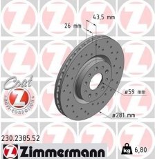 Купить 230.2385.52 Zimmermann Тормозные диски Tipo (1.4, 1.4 LPG, 1.6)