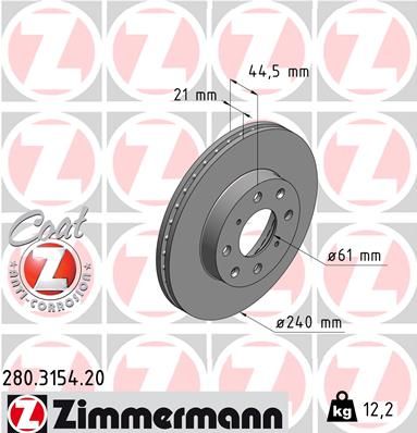 Купить 280.3154.20 Zimmermann Тормозные диски Civic (1.3, 1.4, 1.5, 1.6)