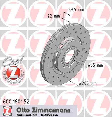 Купить 600.1601.52 Zimmermann Тормозные диски Пассат (Б3, Б4) 1.8 G60 Syncro
