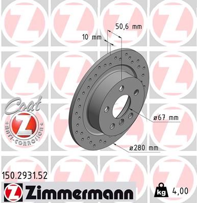 Купить 150.2931.52 Zimmermann Тормозные диски БМВ Х1 Е48 (1.5, 2.0)