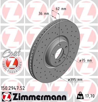 Купить 150.2947.52 Zimmermann Тормозные диски БМВ Х5 (Е70, Ф15) (2.0, 3.0, 4.4)