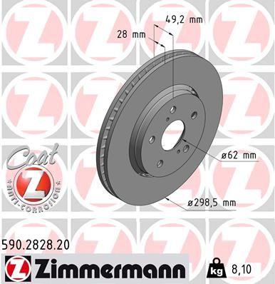 Купить 590.2828.20 Zimmermann Тормозные диски C-HR (1.2, 1.2 4WD, 2.0)