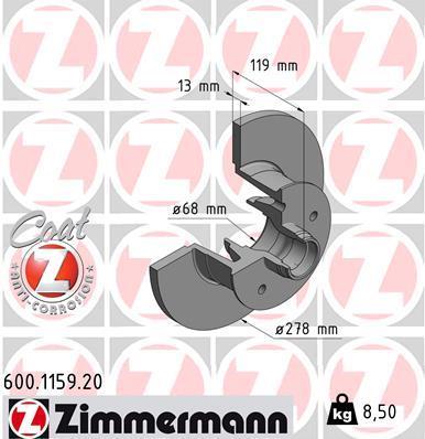 Купить 600.1159.20 Zimmermann Тормозные диски Транспортер Т3 (1.6, 1.7, 1.9, 2.0, 2.1)