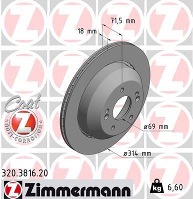 Купить 320.3816.20 Zimmermann Тормозные диски Соренто (2.0, 2.2, 2.4, 3.3)