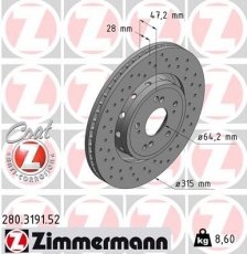 Купить 280.3191.52 Zimmermann Тормозные диски Хонда СРВ (1.6, 2.0, 2.2)