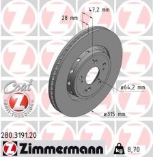 Купити 280.3191.20 Zimmermann Гальмівні диски Хонда СРВ (1.6, 2.0, 2.2)