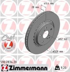 Купить 590.2834.20 Zimmermann Тормозные диски Лексус РХ (200, 270, 300, 350, 450) 450h AWD