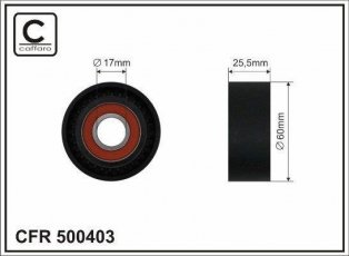 Купить 500403 CAFFARO Ролик приводного ремня Лагуну (1.6, 1.8, 1.9, 2.0), D-наружный: 60 мм, ширина 25.5 мм