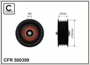 Купить 500399 CAFFARO Ролик приводного ремня Фиат 500 (1.6 D Multijet, 2.0 D Multijet), D-наружный: 62 мм, ширина 23 мм