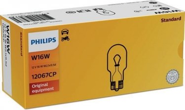 Купить 12067CP PHILIPS - Лампа накаливания W16W12V 16W W 2,1x9,5d (производство)