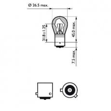 Лампа розжарювання PY21W 12V 21W BAU15s LongerLife EcoVision (виробництво) 12496LLECOCP PHILIPS фото 3