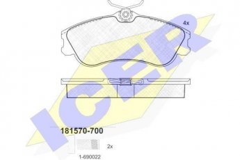 Купити 181570-700 ICER Гальмівні колодки передні Peugeot 206 (1.6, 2.0) 