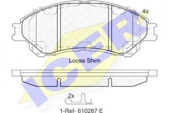 Купить 182175 ICER Тормозные колодки передние Suzuki SX4 (1.0, 1.4, 1.6) с датчиком износа