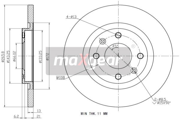 Купить 19-0843 Maxgear Тормозные диски Citroen C3 (1.1 i, 1.4 HDi, 1.4 i)