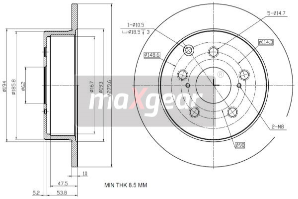 Купить 19-2353 Maxgear Тормозные диски Avensis T25 (2.2 D-4D, 2.2 D-CAT)