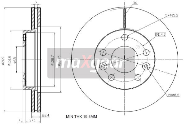 Купити 19-2236 Maxgear Гальмівні диски Дастер (1.5 dCi, 1.6 16V, 1.6 16V LPG)
