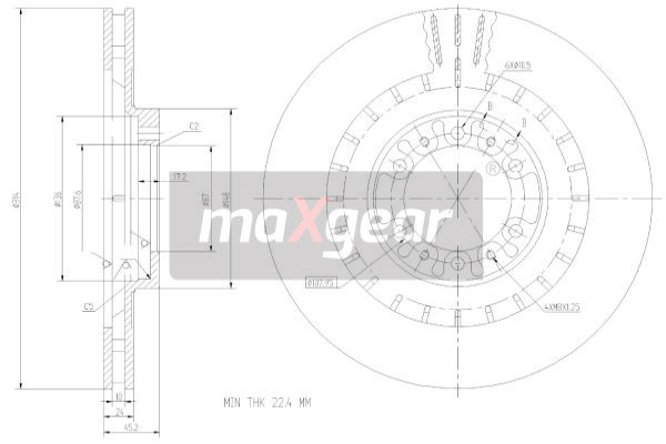 Купить 19-2446 Maxgear Тормозные диски Pajero Sport 1 (2.5 TD, 3.0 V6)