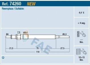 Купити 74260 FAE Свічки Фіоріно 1.3 D Multijet
