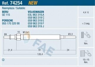 Купити 74254 FAE Свічки Superb (2.0 TDI, 2.0 TDI 16V)