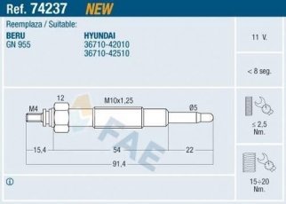 Купити 74237 FAE Свічки Hyundai H1 2.5 D
