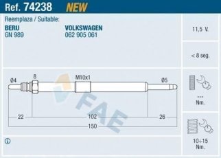 Купити 74238 FAE Свічки Volkswagen LT 46 2.8 TDI