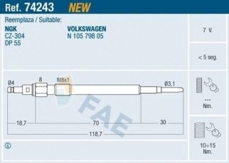 Купити 74243 FAE Свічки Audi A3 (2.0 TDI, 2.0 TDI quattro)