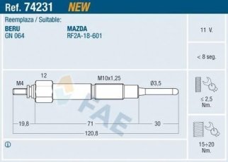 Купити 74231 FAE Свічки Mazda 626 (2.0 TD, 2.0 Turbo DI)