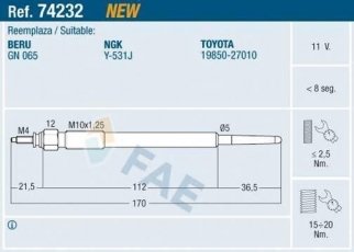 Купити 74232 FAE Свічки Хайлюкс (2.5 D-4D, 2.5 D-4D 4WD)