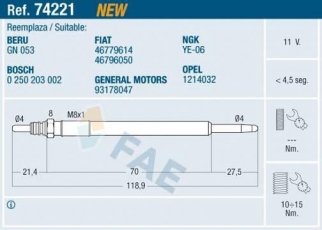 Купити 74221 FAE Свічки Punto Grande (1.3 D Multijet, 1.3 JTD, 1.3 JTD 16V)