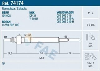 Купити 74174 FAE Свічки Audi A6 C5 (2.5 TDI, 2.5 TDI quattro)