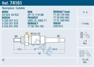 Купить 74161 FAE Свечи Renault 21 (1.9 D, 2.1 D, 2.1 Turbo-D)