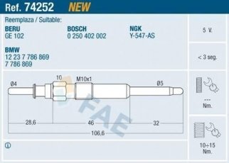 Купити 74252 FAE Свічки БМВ Е65 (Е65, Е66) (730 Ld, 730 d)