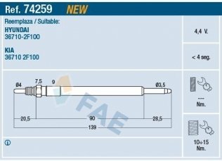 Купить 74259 FAE Свечи IX35 (2.0 CRDi, 2.0 CRDi 4WD)