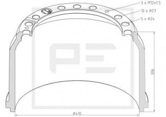 Купить 016.403-00A PE Automotive Тормозной барабан Mercedes T2 11.6