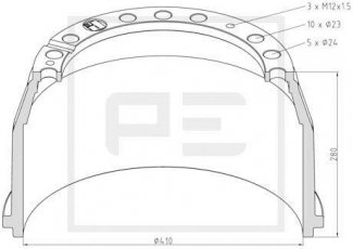 Купити 016.402-00A PE Automotive Гальмівний барабан Mercedes T2 11.6