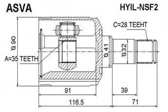 Купити HYIL-NSF2 Asva ШРУС Santa FE 2.2 CRDi, шліци:  28 зовн. 35 вн.