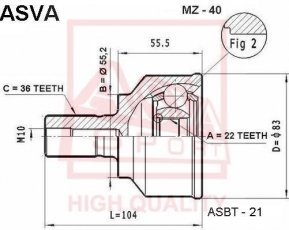 Купити MZ-40 Asva ШРУС Mazda 3 (1.6, 2.0), шліци:  36 зовн. 22 вн.