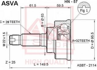 Купити HN-57 Asva ШРУС Honda, шліци:  28 зовн. 32 вн.