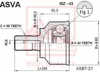 Купити MZ-43 Asva ШРУС Mazda, шліци:  36 зовн. 24 вн.